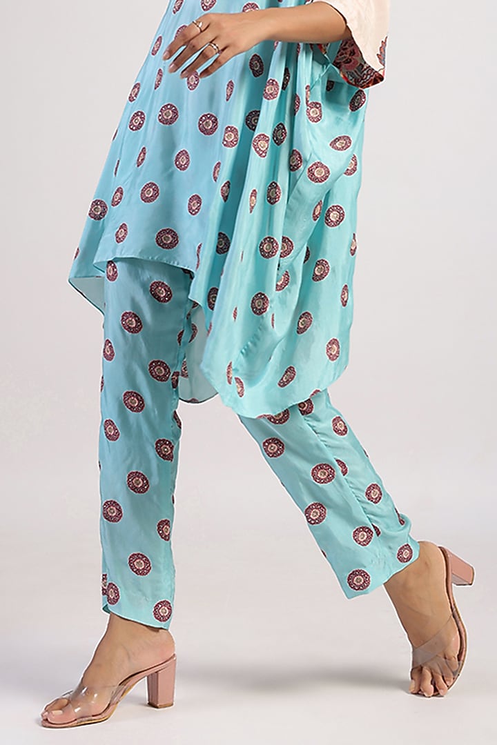 Aqua Silk Hand Embroidered Draped Poncho Set by Swati Vijaivargie at Pernia's Pop Up Shop