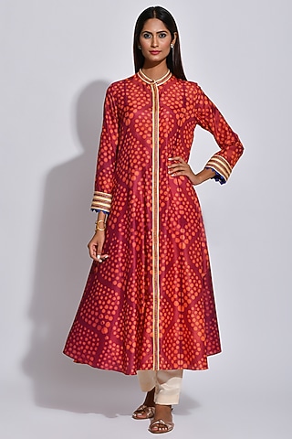 Maroon Braided Printed Kurta by Swati Vijaivargie