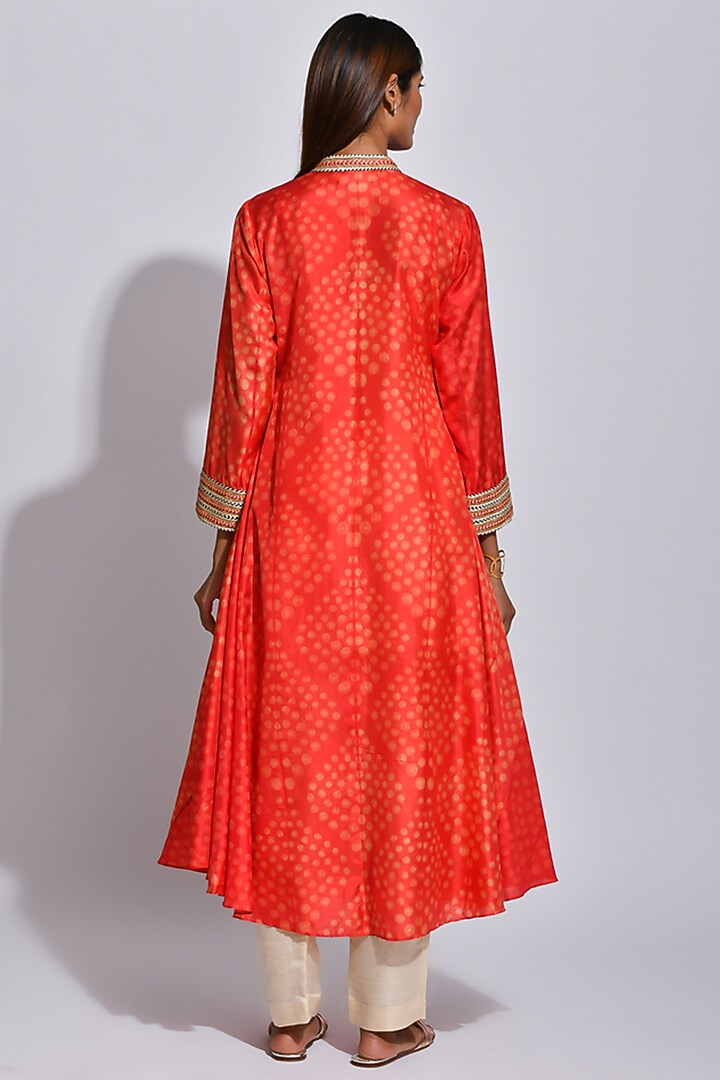 Scarlet Red Braided Printed Kurta by Swati Vijaivargie at Pernia's Pop Up Shop
