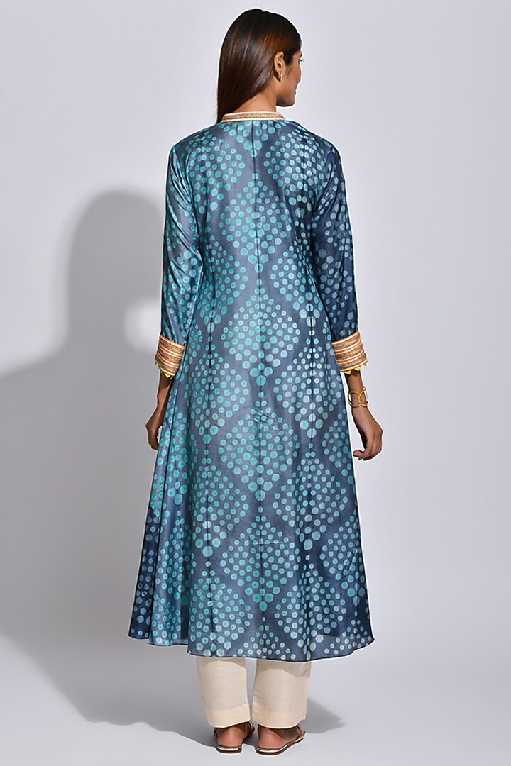 Turquoise Braided Printed Kurta by Swati Vijaivargie at Pernia's Pop Up Shop