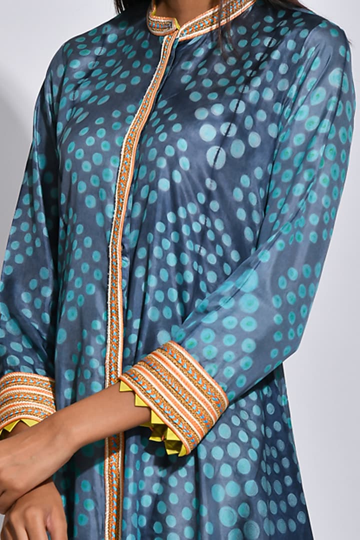 Turquoise Braided Printed Kurta by Swati Vijaivargie at Pernia's Pop Up Shop