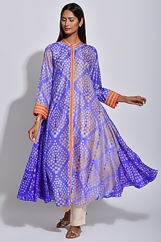 Purple & Orange Braided Printed Kurta by Swati Vijaivargie