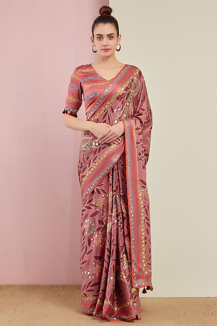 Blush Pink Embroidered Peacock Saree Set by Swati Vijaivargie