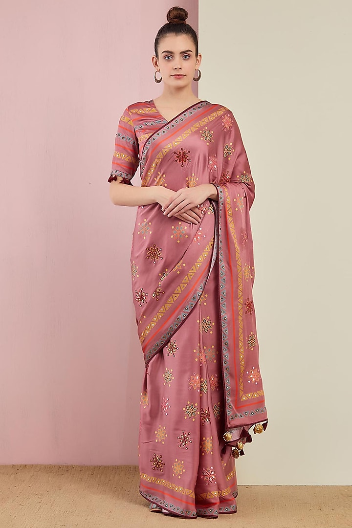 Blush Pink Embroidered Saree Set by Swati Vijaivargie