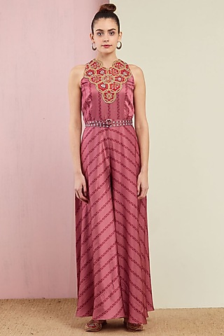 Blush Pink Jumpsuit With Belt by Swati Vijaivargie