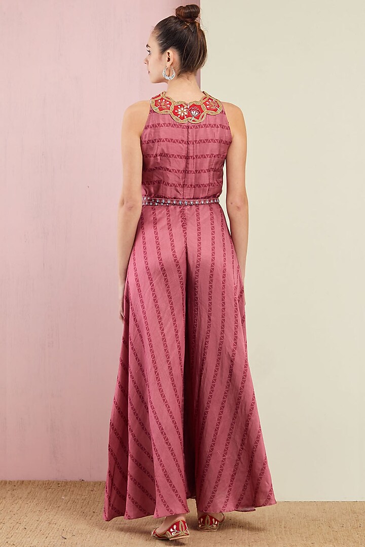 Blush Pink Jumpsuit With Belt by Swati Vijaivargie at Pernia's Pop Up Shop