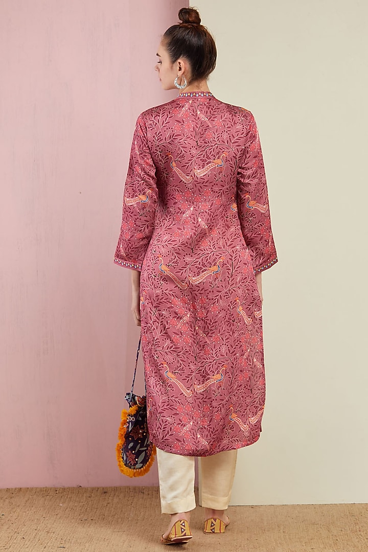 Blush Pink Peacock Kurta With Pants by Swati Vijaivargie at Pernia's Pop Up Shop