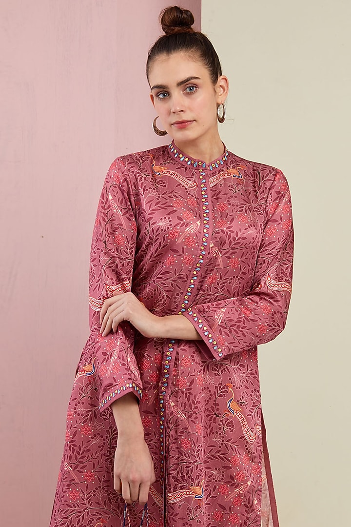 Blush Pink Peacock Kurta With Pants by Swati Vijaivargie at Pernia's Pop Up Shop