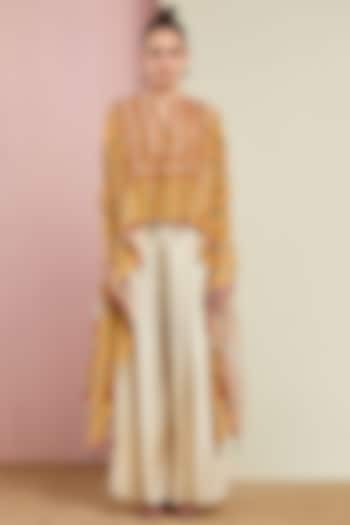 Yellow Embroidered Cape With Pants by Swati Vijaivargie