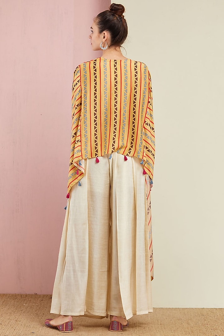 Yellow Embroidered Cape With Pants by Swati Vijaivargie at Pernia's Pop Up Shop
