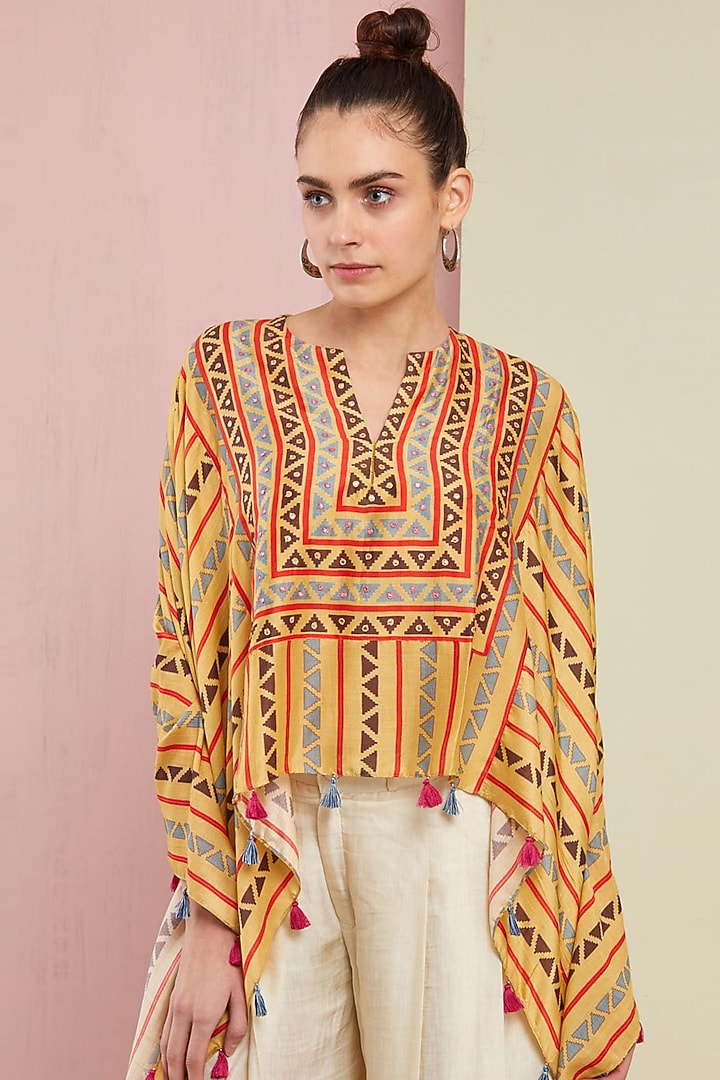 Yellow Embroidered Cape With Pants by Swati Vijaivargie at Pernia's Pop Up Shop