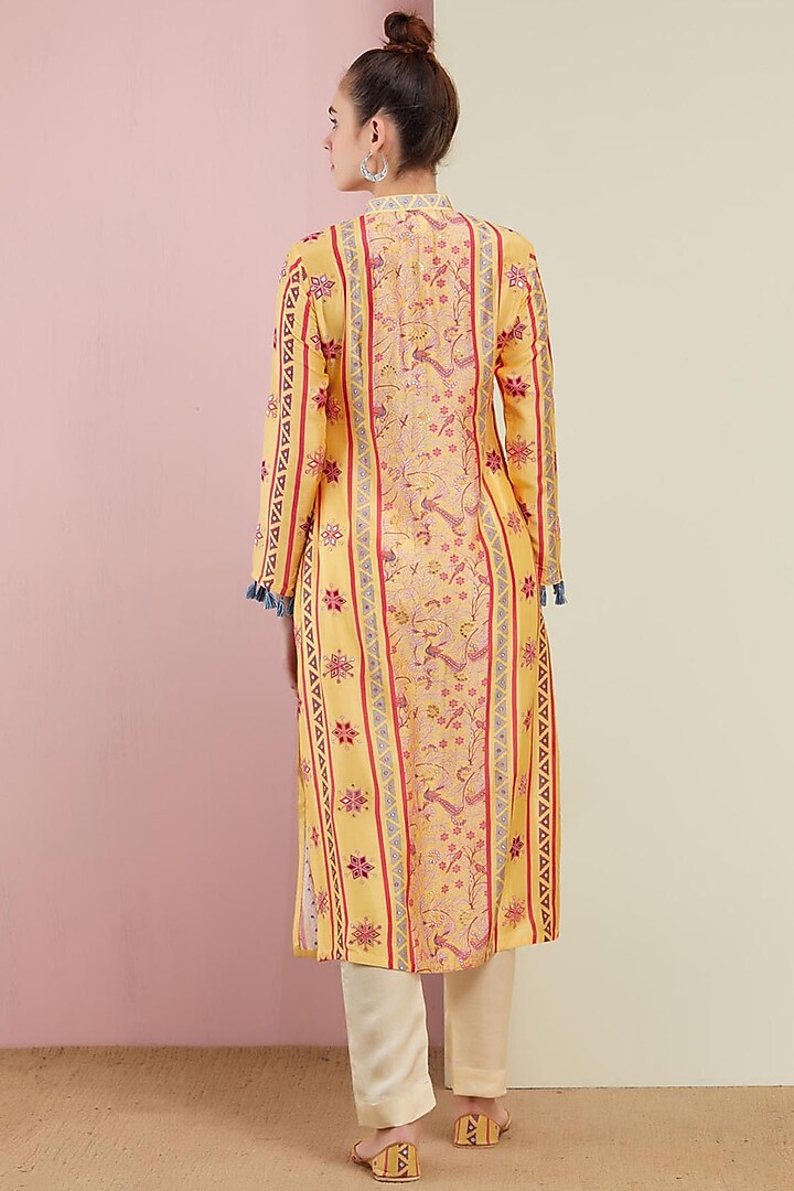 Yellow Front Open Kurta With Pants by Swati Vijaivargie at Pernia's Pop Up Shop