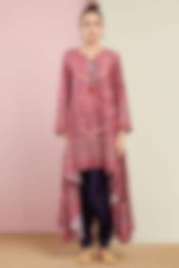 Blush Pink Asymmetrical Tunic With Pants by Swati Vijaivargie