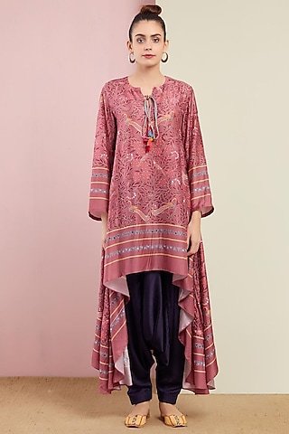 Blush Pink Asymmetrical Tunic With Pants by Swati Vijaivargie