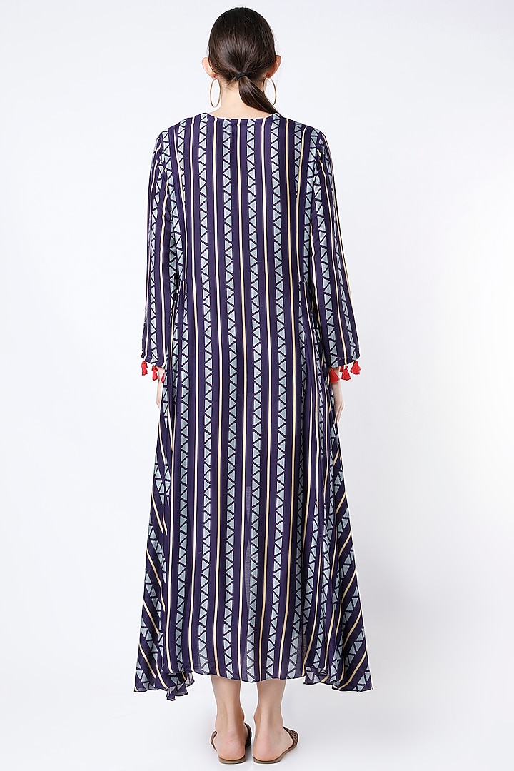 Navy Blue Block Printed Kurta by Swati Vijaivargie at Pernia's Pop Up Shop