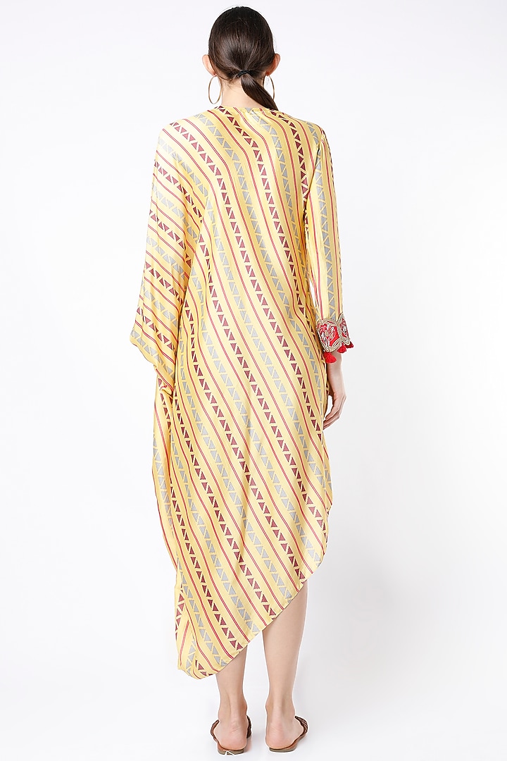 Yellow Block Printed & Hand Embroidered Tunic by Swati Vijaivargie at Pernia's Pop Up Shop