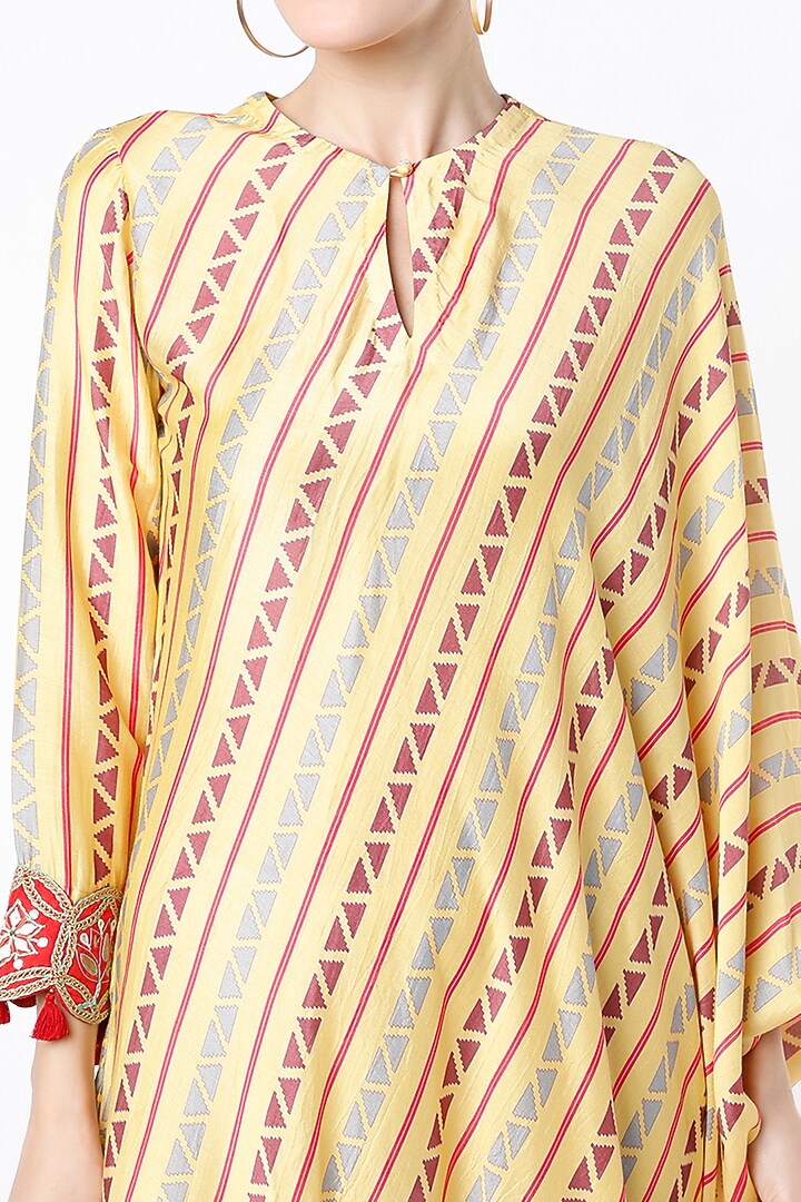 Yellow Block Printed & Hand Embroidered Tunic by Swati Vijaivargie at Pernia's Pop Up Shop