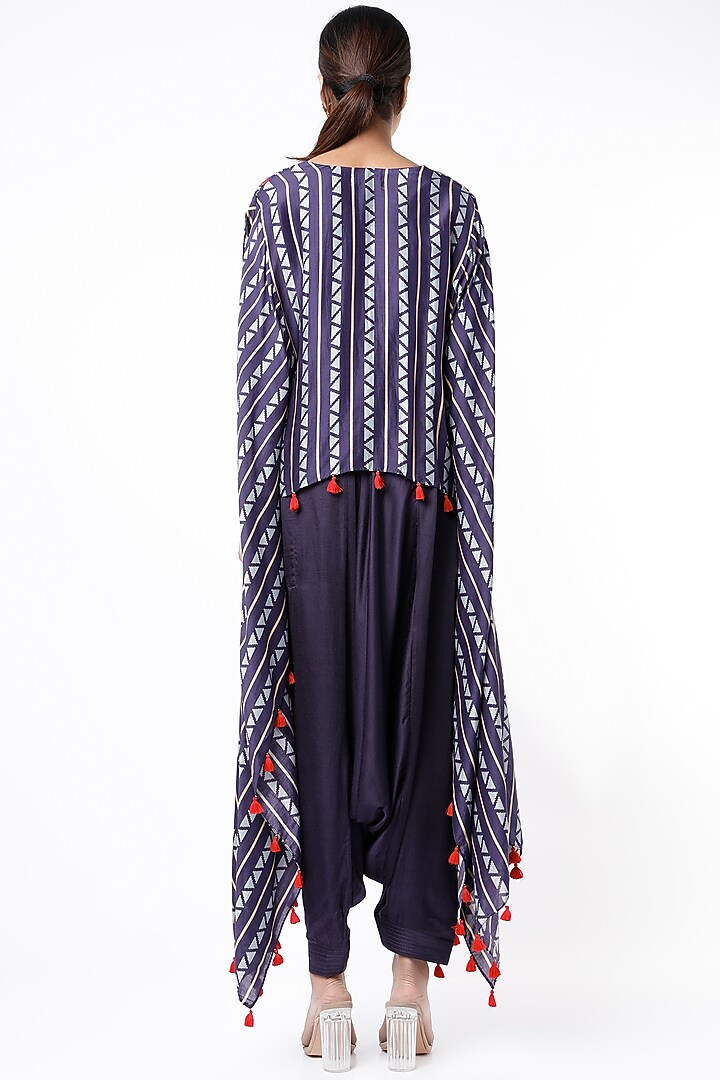Navy Blue Block Printed Cape Set by Swati Vijaivargie at Pernia's Pop Up Shop