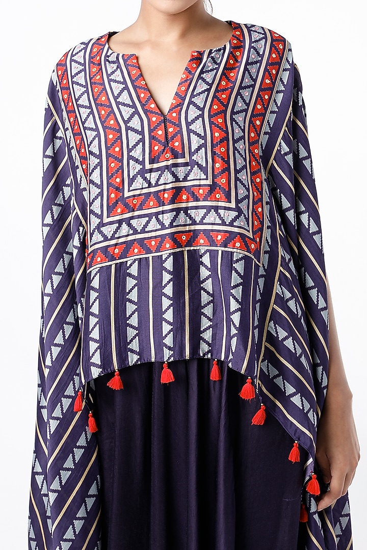 Navy Blue Block Printed Cape Set by Swati Vijaivargie at Pernia's Pop Up Shop