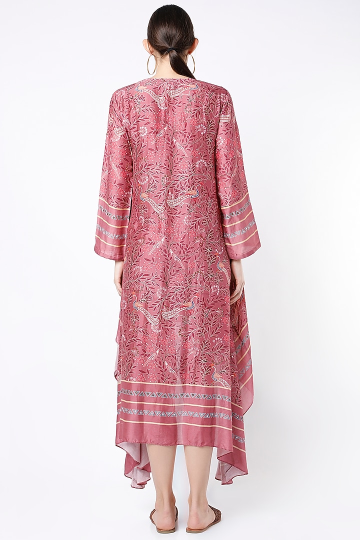 Rose Pink Block Printed & Hand Embroidered Asymmetrical Tunic by Swati Vijaivargie at Pernia's Pop Up Shop