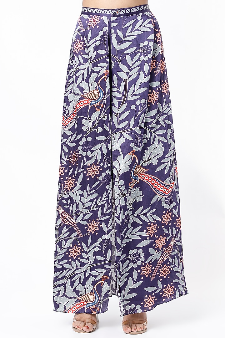 Navy Blue Block Printed Pant Set by Swati Vijaivargie at Pernia's Pop Up Shop