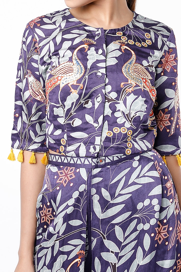 Navy Blue Block Printed Pant Set by Swati Vijaivargie at Pernia's Pop Up Shop