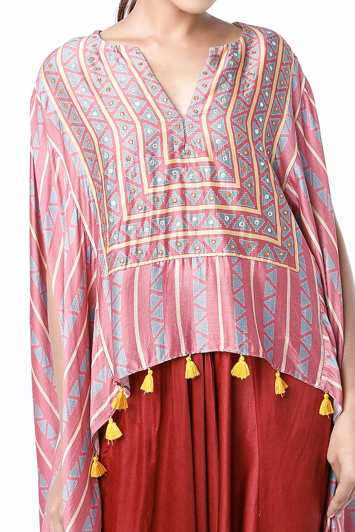 Rose Pink Block Printed Cape Set by Swati Vijaivargie at Pernia's Pop Up Shop