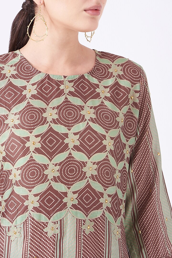 Brown & Mint Printed Kurta Set by Swati Vijaivargie at Pernia's Pop Up Shop