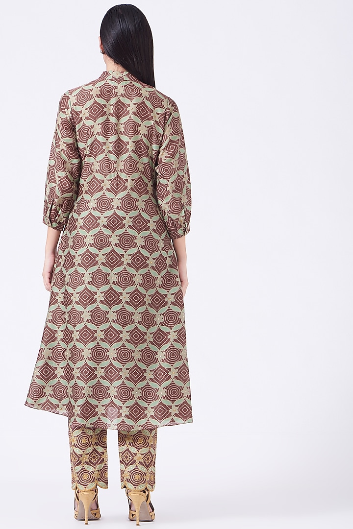 Brown & Mint Printed Kurta Set by Swati Vijaivargie at Pernia's Pop Up Shop