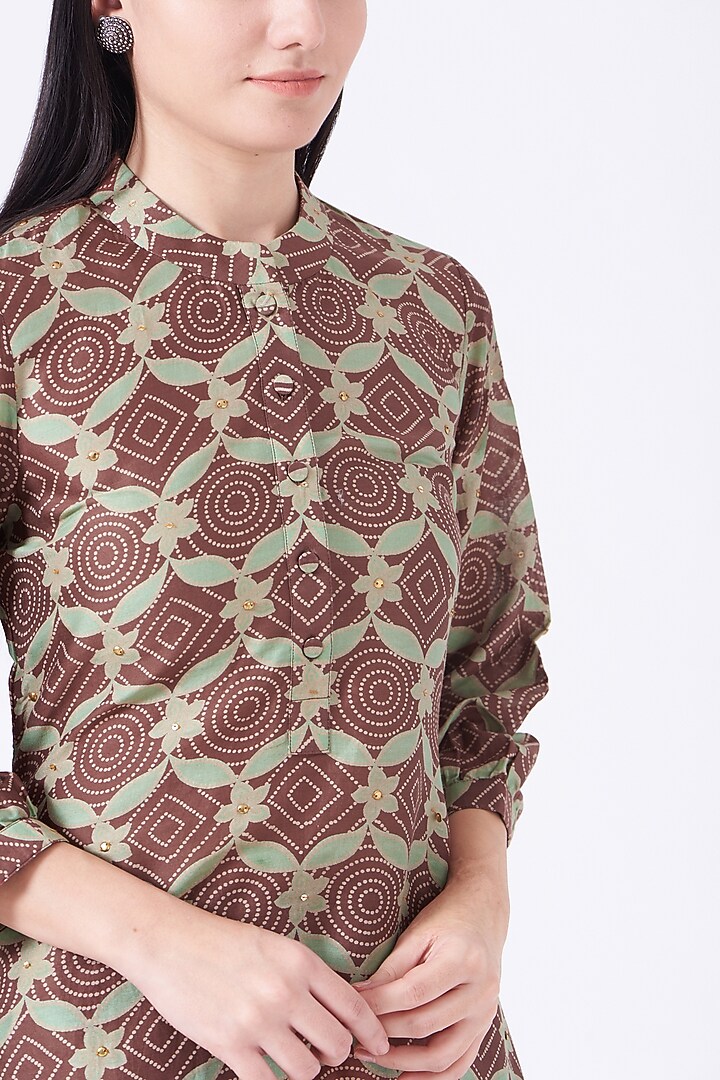 Brown & Mint Printed Kurta Set by Swati Vijaivargie at Pernia's Pop Up Shop