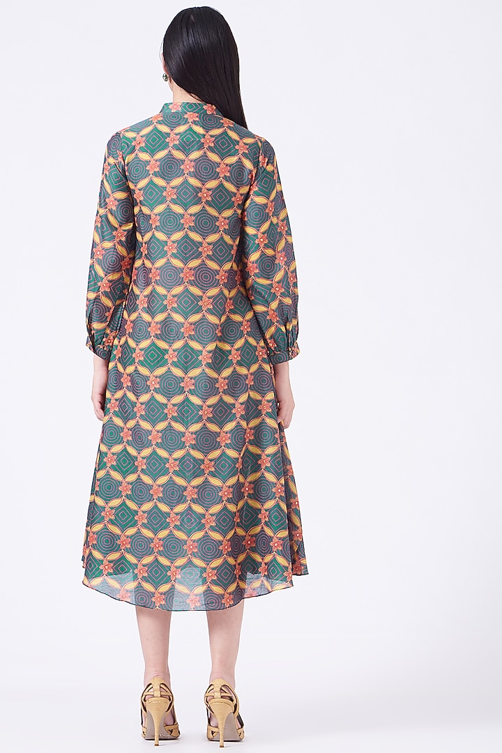 Olive Green Hand Printed Summer Dress by Swati Vijaivargie at Pernia's Pop Up Shop