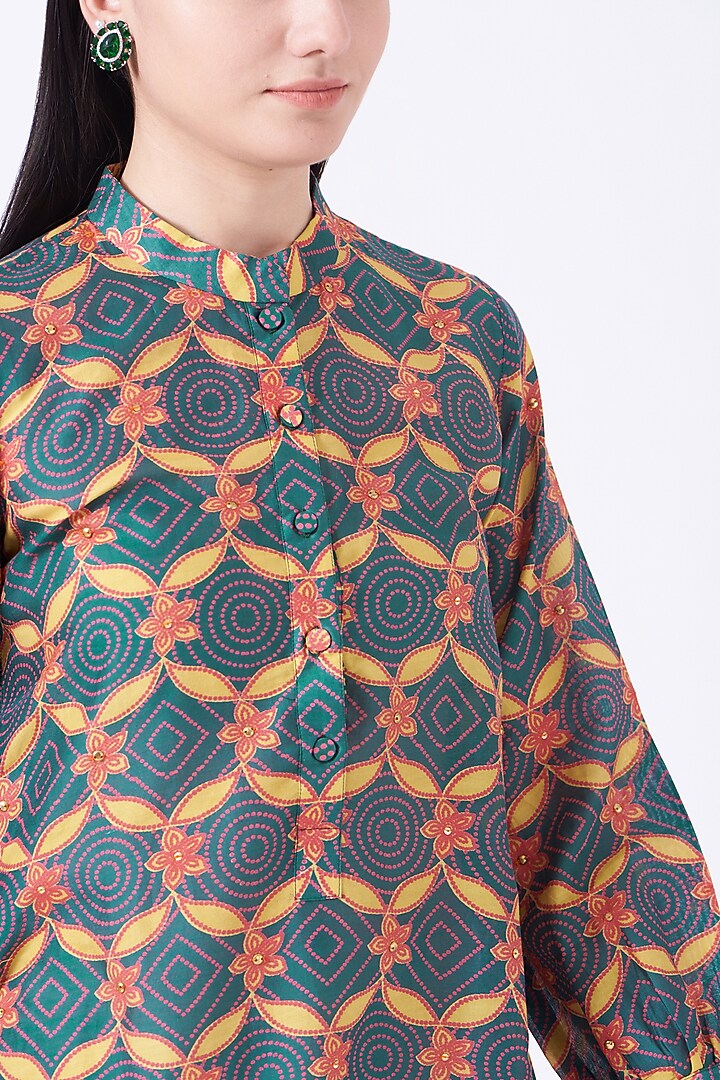 Olive Green Hand Printed Summer Dress by Swati Vijaivargie at Pernia's Pop Up Shop