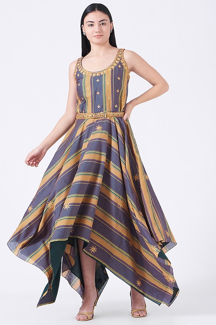 Purple Printed Asymmetrical Dress by Swati Vijaivargie