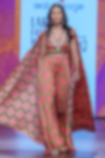 Red & Emerald Green Bemberg Modal Satin Printed Jumpsuit by Swati Vijaivargie at Pernia's Pop Up Shop