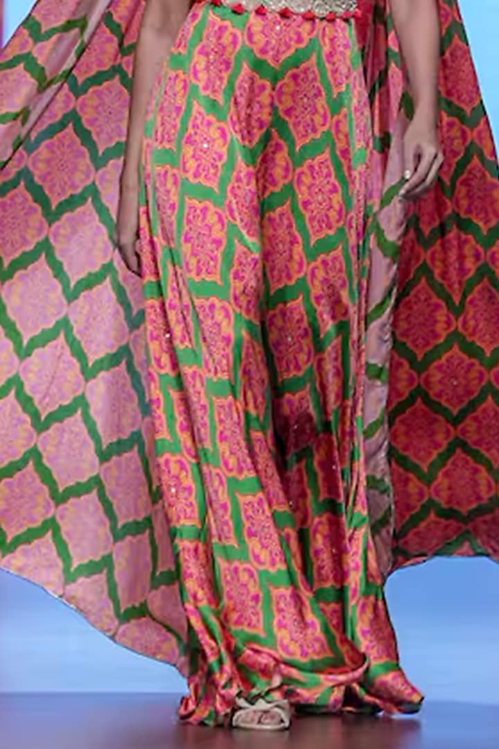 Red & Emerald Green Bemberg Modal Satin Printed Jumpsuit by Swati Vijaivargie at Pernia's Pop Up Shop