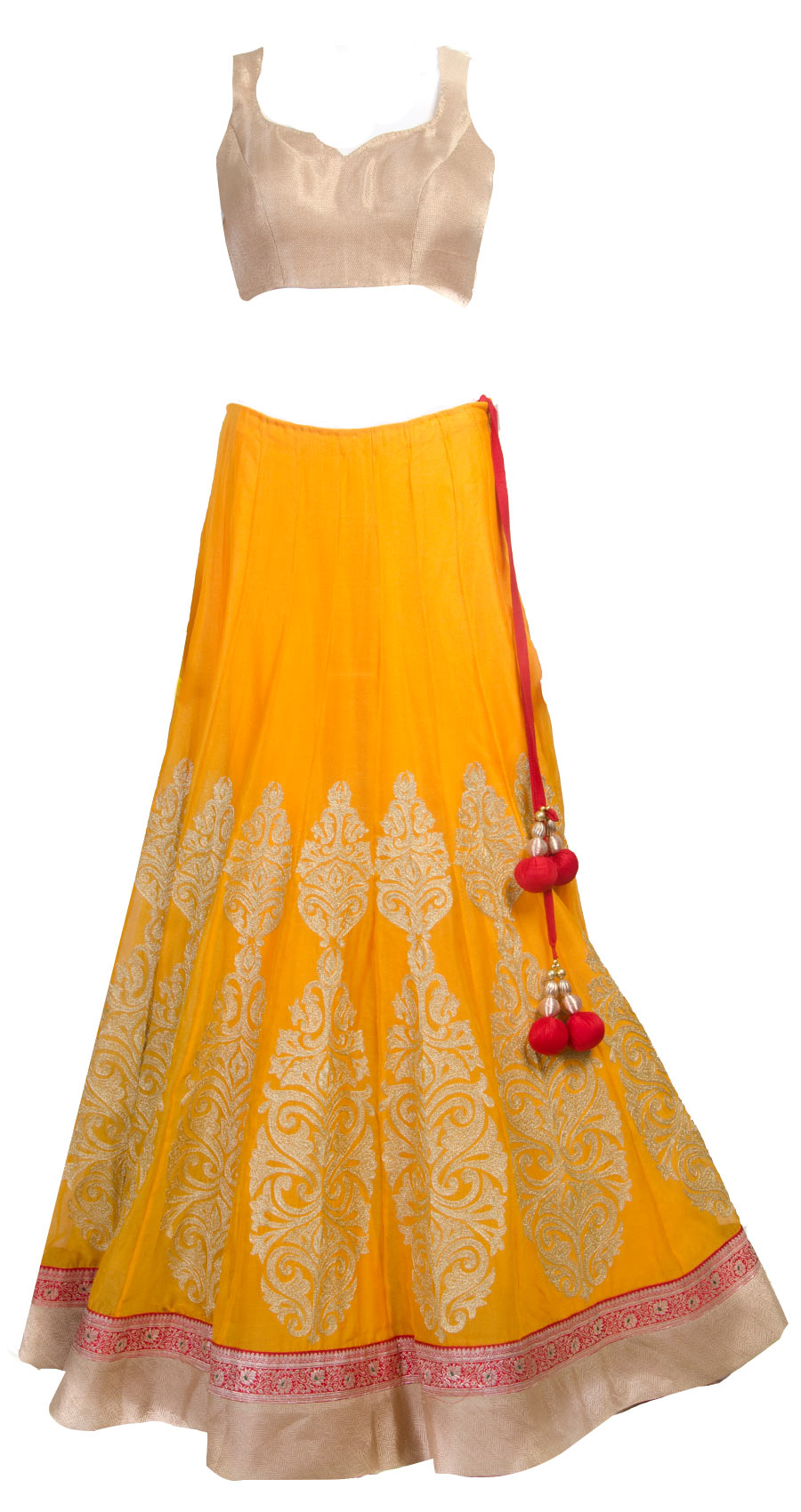 Mango yellow lehenga choli with zari work available only at Pernia's Pop-up shop.