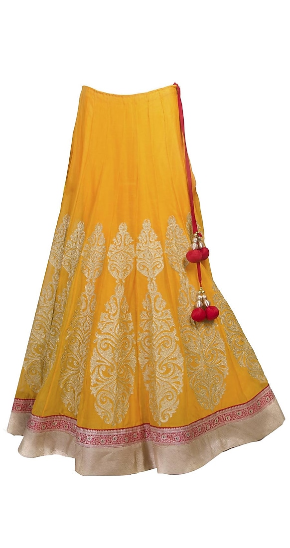 Mango yellow lehenga choli with zari work available only at Pernia's Pop-up shop.