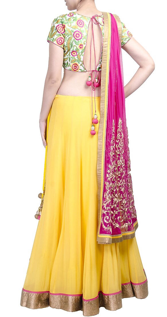 Yellow resham work lehenga set available only at Pernia's Pop-up shop.