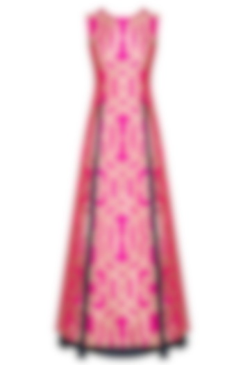 Fuschia pink thick line brocade high slit kurta and blue lehenga set available only at Pernia's Pop Up Shop.