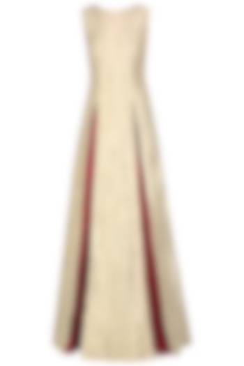 Beige star brocade high slit kurta and maroon lehenga set available only at Pernia's Pop Up Shop.