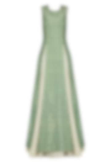 Olive green star geometric brocade high slit kurta and beige lehenga set available only at Pernia's Pop Up Shop.