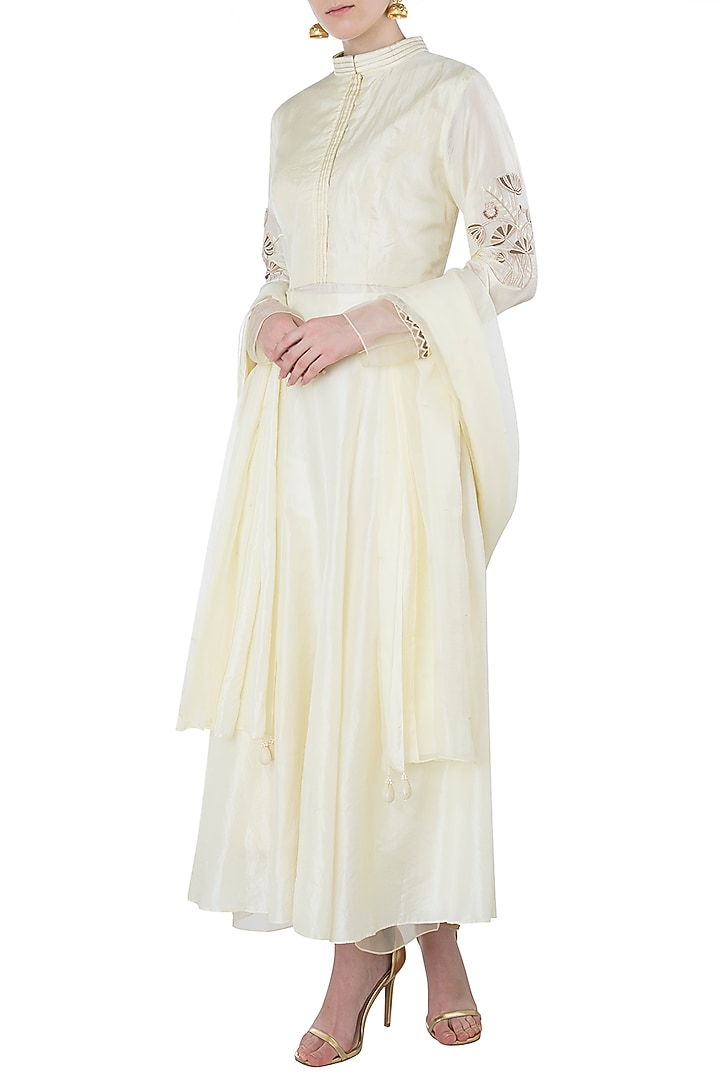 Yellow embroidered anarkali with palazzo pants set available only at Pernia's Pop Up Shop.