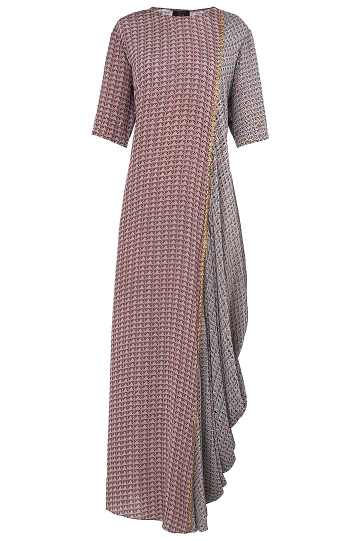 Rose Pink and Grey Side Cowl Maxi Dress by Arya by SVA