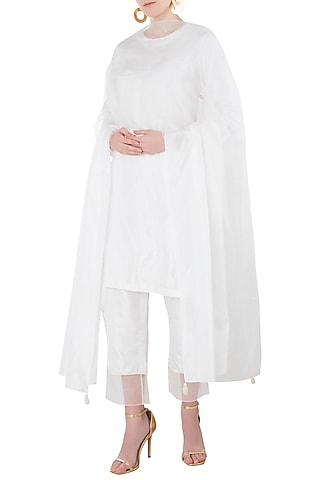 White Georgette Hand Embroidered Kurta Set by Arya by SVA
