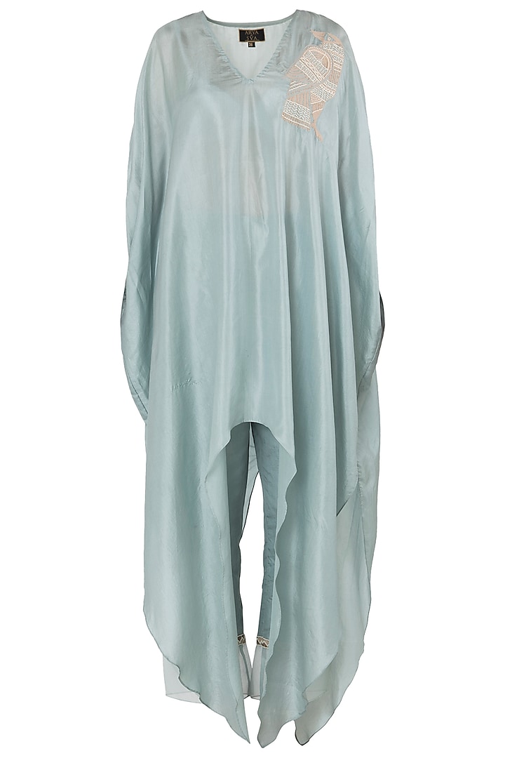 Teal blue embroidered kaftan with cigarette pants available only at ...