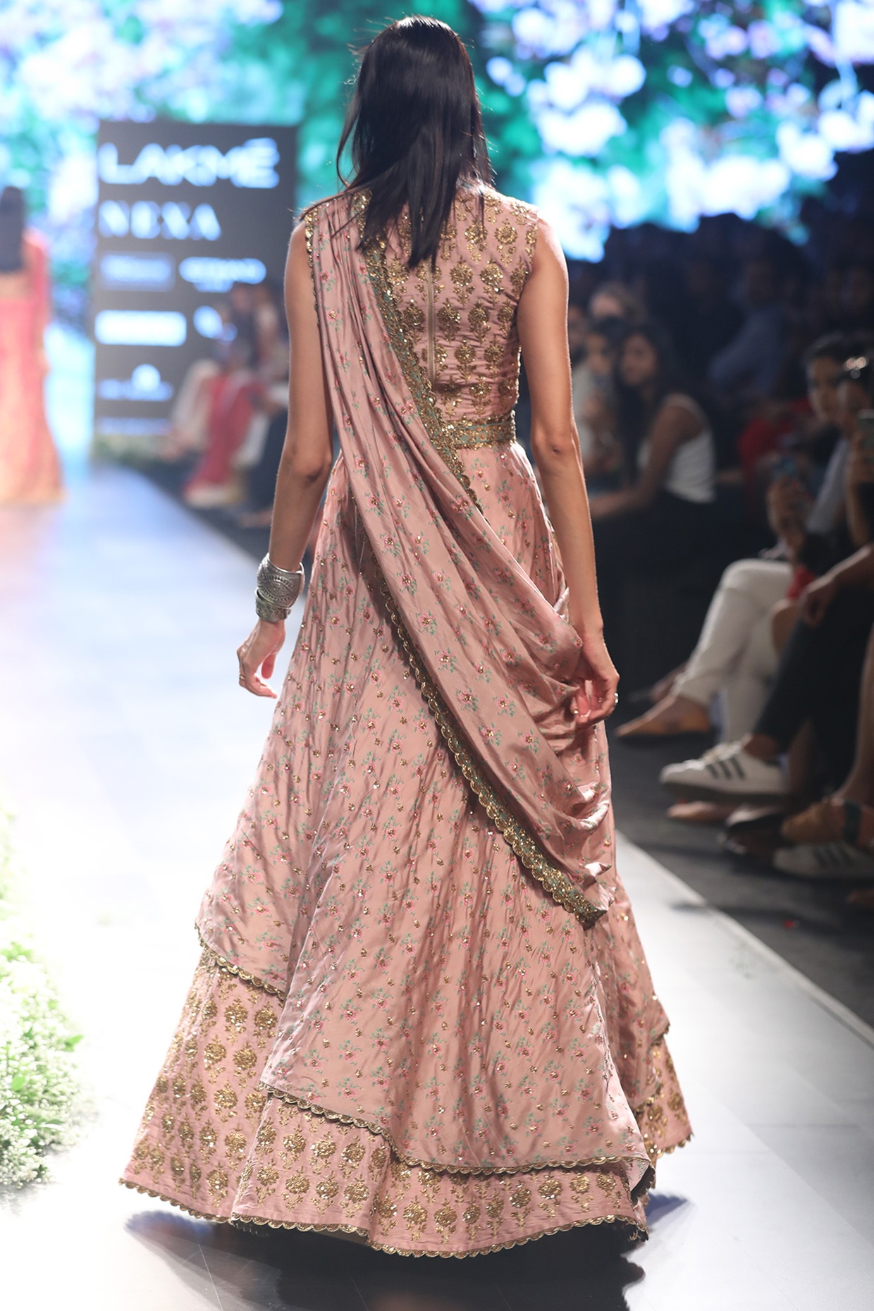 Embroidered Blouse with Layered Lehenga - Limerickstore