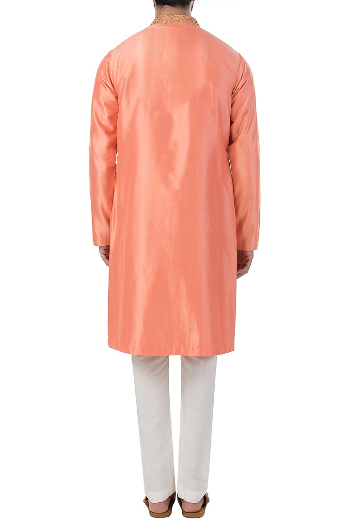 Orange box pleated embroidered kurta with pants available only at Pernia's Pop Up Shop.