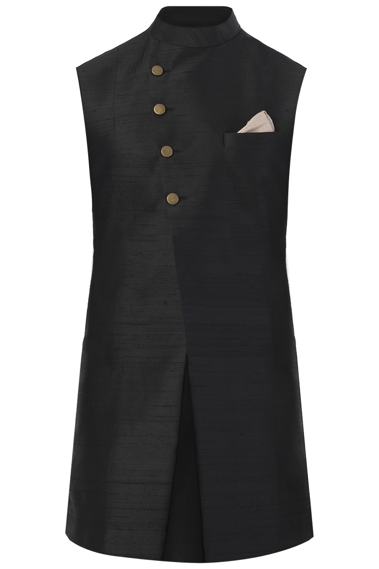 Black long nehru jacket available only at Pernia's Pop Up Shop.