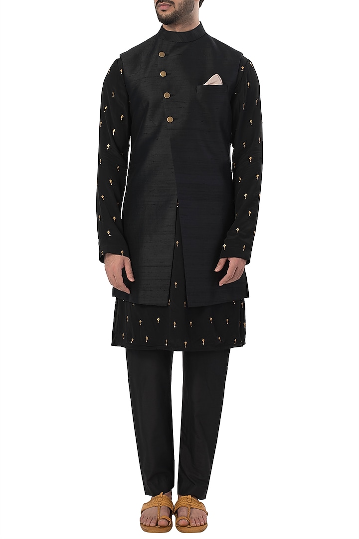 Black long nehru jacket available only at Pernia's Pop Up Shop.