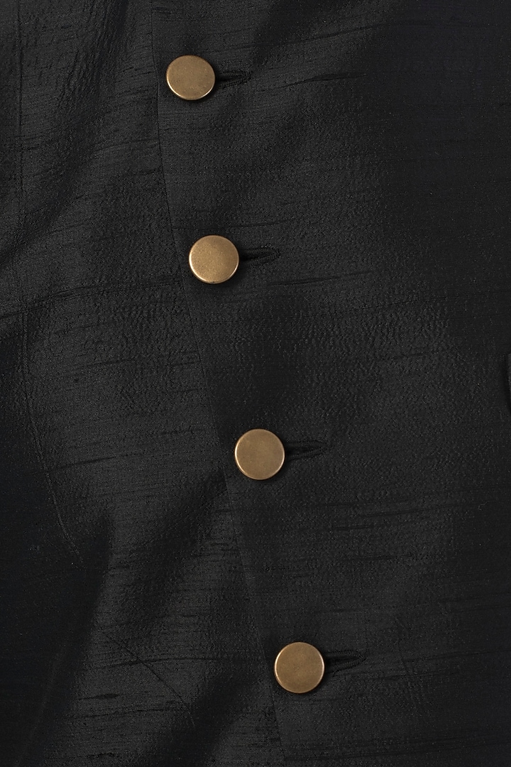 Black long nehru jacket available only at Pernia's Pop Up Shop.